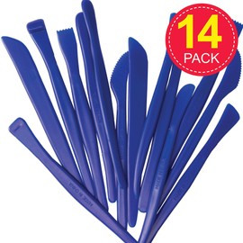 Baker Ross AC443 Plastic Modelling Tools, Perfect for Shaping, Modelling and Cutting Patterns into Clay and Modelling Dough (Pack of 14), Blue