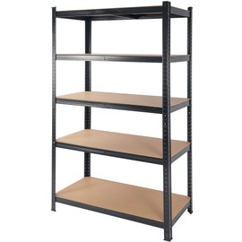 REDCAMP 5-Tier Adjustable Garage Storage Shelves with Board Garage Storage Shelving Unit, 47 Inches Wide Storage Utility Rack for Basement Warehouse Office Kitchen, Black
