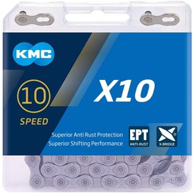 KMC Unisex's X8,X9,X10,X11 Road/Mountain Bike EPT Chain, Dark Silver-New Blue Packaging (X10, EPT)