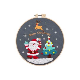 Christmas Embroidery Kit, Adult Beginner DIY Needle kit, Christmas Cross Stitch Kits for Beginners Adults,DIY Needlepoint Kit Set Includes Hoop Cloth Needles Threads