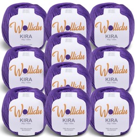 Wollidu Kira 100% Cotton for Knitting and Crocheting 10 x 50 g Set Crochet Yarn Knitting Yarn Purple