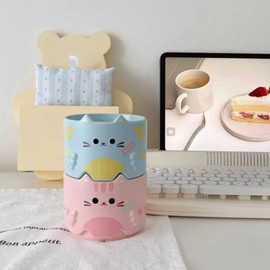 GENTI Kawaii Cup Ceramic Cat Mug Set of 2 Couple Cat Cup Stackable Cute Tea Cups for Women Gift For Birthday Valentines Day Christmas(Blue+Pink)