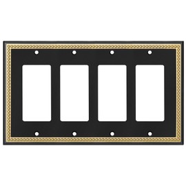 Pearled Frame Decorative Wall Plate Switch Plate Outlet Cover (Quad Decorator, Black & Dark Golden)