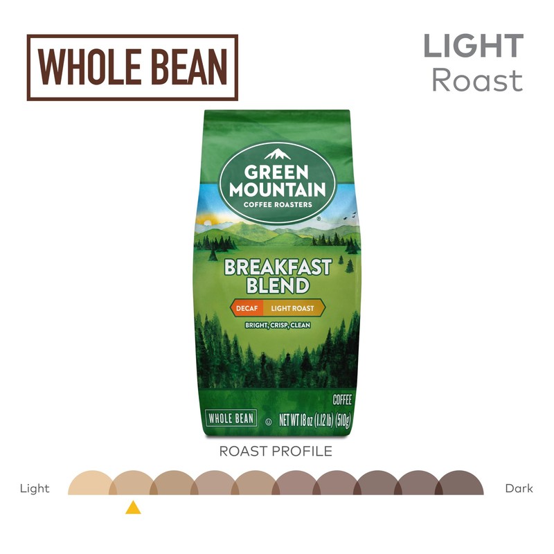 Green Mountain Coffee Roasters Breakfast Blend Decaf, Whole Bean Coffee,