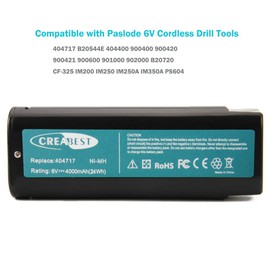 Creabest 2 Pack 6V 4.0Ah Ni-MH Compatible with Paslode 404717 B20544E 404400 900400 900420 900421 900600 901000 902000 B20720 CF-325 IM200 IM250 IM250A IM350A PS604N Include one Charger