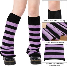 Moon Wood Leg Warmers for Girls Women Kawaii Harajuku Leg Warmers Cute Knitted Leg Warmers Goth Lolita Accessories (Black & Purple)
