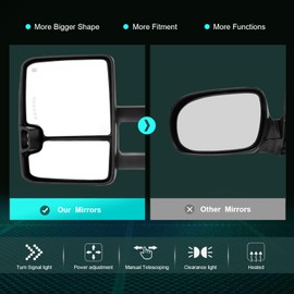 SCITOO Towing Mirrors Compatible with 2014-2018 For Chevy For GMC 1500 2015-2019 For Chevy For GMC 2500/3500 HD A Pair Power Adjusted,Heated,Back Up Light,LED Turn Signal Light,Running Light