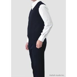 HAVILAH MODE, Thin but Warm Knit Vest, Washable, Wool, Business, Men's, Gilet Sweater, V-Neck, Large Size, Stretchable, Simple, Solid, Autumn and Winter, navy