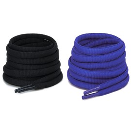 CCSOFTIME 2 Pairs Oval Blue Laces for Boots,6mm Black Basketball Shoelaces for Sports,Running,Half Round Replacement Bootlaces for Women Men Kids(Blue Black-180cm)