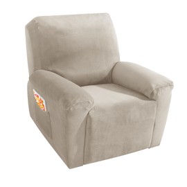 MAXIJIN Oversized Recliner Chair Covers Velvet Plush 4 Piece Stretch Recliners Covers for Large Recliner Slipcovers Soft Washable Reclining Protector with Side Pocket (XL Recliner, Khaki)