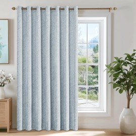 Beauoop Blue Floral Jacquard Blackout Curtains 84 Inches Long for Patio Sliding Door Extra Wide Chenille Flower Divider Room Darkening Thermal Soundproof Grommet Window Drapes, 100x84 Set of 1