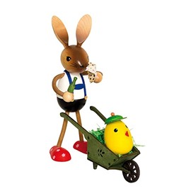 Drechslerei Kuhnert – Easter Decoration / Easter Bunny – Kuhner Bunny with Easter Egg in Wheelbarrow – Wooden – Size: Standing Approx. 19 cm – Made in Germany