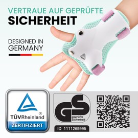 99FLIPS Knee Pads Children 3 Years with GS [Set of 6] Grind - XS Pink Mint - Ice Skates Children's Stunt Scooter - Knee Pads Protectors Children with Knee and Elbow Pads - Ice Skates Children