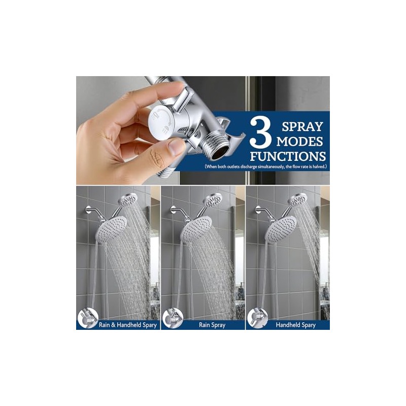 G-Promise Solid Metal Shower Arm Diverter with Holder for Hand
