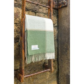 Tweedmill Lifestyle Block Check Throw/Blanket 100% Pure New Wool Olive Green 150x183cm Made in the UK