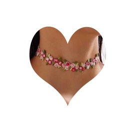 TseenYi Boho Flower Lace Choker Necklace Pink Flower Lace Necklace Pink Rose Flower Choker Necklace Retro Flower Collar Necklace Jewelry for Women Teen Girls Gifts