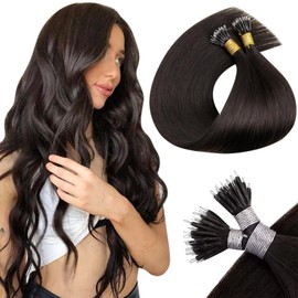 LaaVoo Darkest Brown Nano Bead Hair Extensions Human Hair Brown Nano Ring Hair Extensions Brown Nano Tip Hair Extensions Real Human Hair Extensions Nano Bead 50s 50g 18 Inch