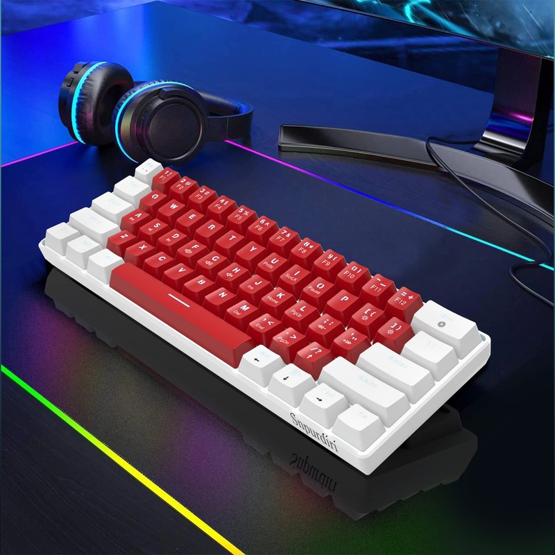 Snpurdiri Wired 60% Mechanical Gaming Keyboard, White LED Backlit Ultra-Compact