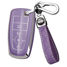 ontto 4-Button Key Fob Cover Compatible with Ford Explorer Bronco Expedition Car Key Holder Full Protection for Escape Edge Maverick 2017-2022 Purple