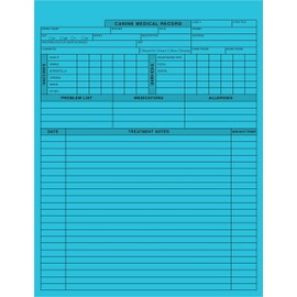 tabbies Veterinary Canine Medical Record Form, Blue, 2-Sided, Heavy 100lb Stock, 8-1/2""W x 11""H, 250 Per Pack" (V-CF100)
