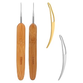 AIEX 4pcs Dreadlock Hook Tool, Dreadlock Hook Set Including 2pcs Dreadlock Crochets with Different Hook Needles and 2pcs Hair Locking Tools, for Braid DIY Weaving Crafts Styling (0.75mm and 0.5mm)