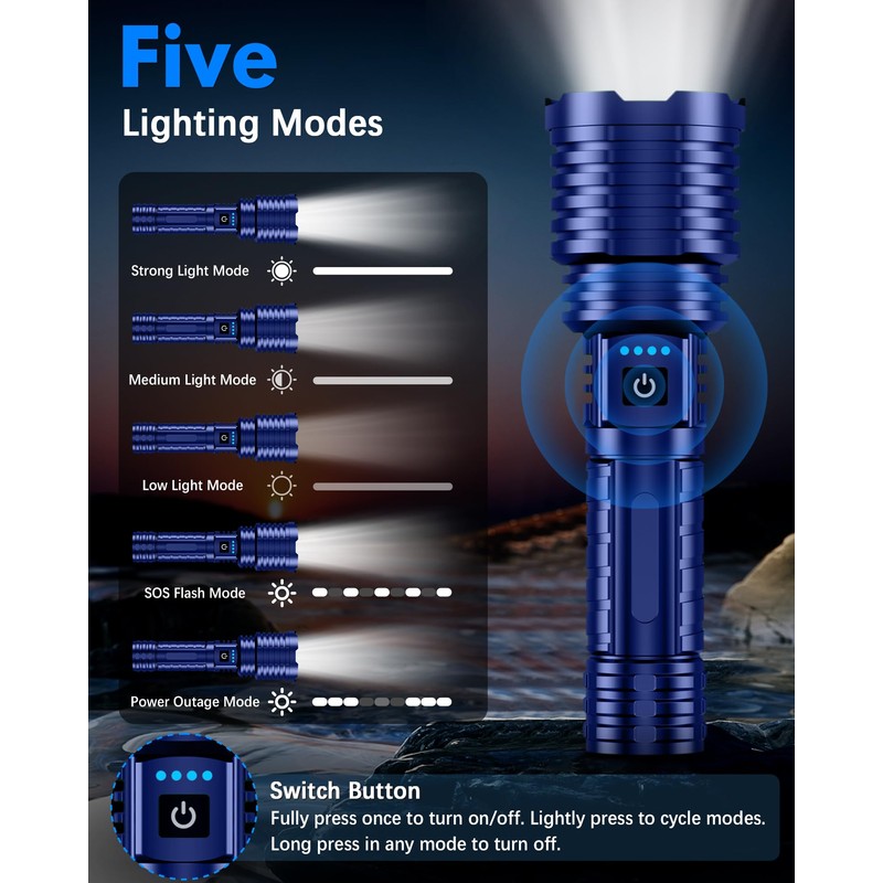 Grentay Super Bright Rechargeable LED Flashlights, 2500,000 True High Lumens,