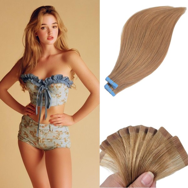 Czrleaty Extensiones De Cabello Humano Rubio Ceniza Con Cinta Adhesiva,