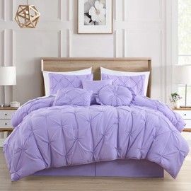 Chezmoi Collection Sydney Extra Wide King Size Comforter Set - 7-Piece Pintuck Bedding - Lavender, Elegant Lightweight Pinch Pleat Comforter with Decorative Pillows Bed Set for All Season