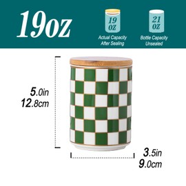 XYQXYQ Kitchen Countertop Ceramic Checkered Canisters,Black And White Food Storage Containers With Lid,Airtight Kitchen Canisters for Flour, Sugar, Coffee, Tea, and Dry Goods (Green, Small)