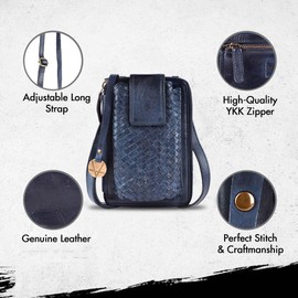 VILENCA HOLLAND Genuine Leather Small Crossbody Bags For Women Cell Phone Purse,Trendy Casual Travelling Bag With Adjustable & Detachable Strap (VL-375-Navy)