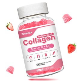 Zetelixia Collagen Gummies for Women Men, Hydrolyzed Collagen Peptide Type I,II,III,V,X with Biotin, Vitamin C A B D E for Skin Hair Nails J0ints, Immunity Energy Digestion, Sugar Free, 60 Count