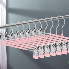 Lamitocs 20 Pack Pants Hangers with Clips,Skirt Hangers Space Saving, Heavy-Duty Pant Hangers Metal Clothes Hanger for Closet, Pink