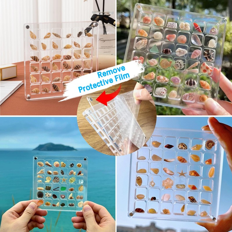 Acrylic Magnetic Seashell Display Box Seashell Storage Box 36 Grids