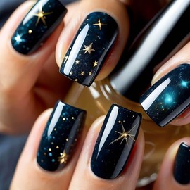 RUOKEXIN Medium Press on Nails Square Fake Nails Blue False Nails with Designs Green Ombre Glue on Nails Medium Nail Press ons Sparkly Artificial Nails Cute Stick on Nails for Women 24Pcs