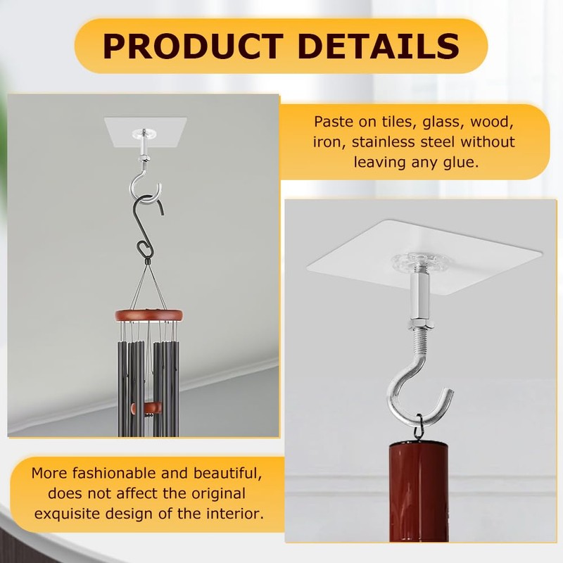 NINEFOX 4 Pack Adhesive Ceiling Hooks, Ceiling Hooks Heavy Duty