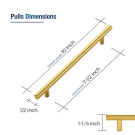 JOY DECOR 3 Pack Cabinet Handles, Gold Cabinet Pulls, 7-1/2 in Hole Center Kitchen Cabinet Handles, Stainless Steel T Bar Handles for Dresser Drawers