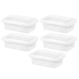 (Set of 5) Small Wham Plastic Storage Boxes With Lids Crystal Clear Storage Box With Clip Locked Lid BPA Free Containers Storage Organisers For Stationery Crafts Kitchen (32 x 20 x 10cm) (4L Litre)