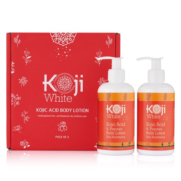 Koji White Kojic Acid & Papaya Body Lotion, Women Gift Sets for Skin Brightening, Moisturizer, Nourishing, Radiance, Even Tone, Age Spots & Sun Damaged, Vegan, Paraben-Free, 8.45 Fl Oz (2 Bottles)