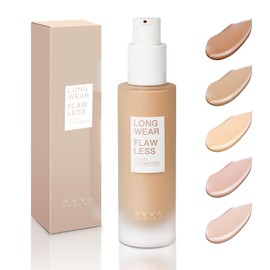 AVVA VISION Liquid Foundation Makeup Natural True Skin Tone Full Coverage Concealer Flawless Complexion Blendable Longwear, 104, 1 fl. oz.