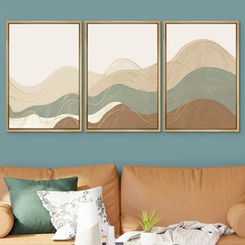 SIGNWIN Framed Canvas Print Wall Art Set Multicolor Geometric Wave Collage Abstract Shapes Illustrations Modern Art Decorative Nordic Zen Chic for Living Room, Bedroom, Office - 16"x24"x3 Natural