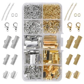 Pack of 370 Jewellery Craft Accessories Clasp Chain Extension Chain Lobster Clasp Clamping Plates Crimps Clamp Ends Chain Extensions Jump Rings for DIY Jewellery Making, Gold & Silver