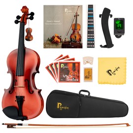 Poseidon Violin for Beginner, Full Size Violin Set for Student Spruce Acoustic Violin Fiddle with Case, Bow, Rosin, Horse Bridge, Extra 4/4 Strings Full Set, Shoulder Rest, Tuner - Christmas Red