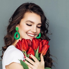 Statement Raffia Teardrop Dangle Earrings Boho Beaded Earrings Handwoven Drop Earrings for Women Jewelry Gifts