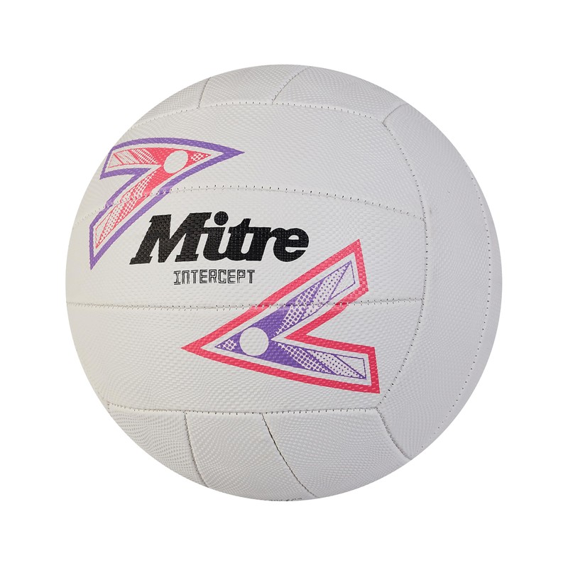 Mitre Intercept Netball | Soft-Feel Style | Durable Design, White/Purple/Pink,