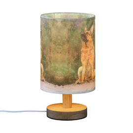 YYZZH Table Lamp German Shepherd Dog Snowflake Nightstand Lamp with Wood Base Fabric Lamp Shade Bedside Desk Lamp for Living Room Bedroom Kids Room Office