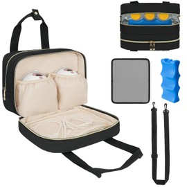 ZIOZERTT Breastmilk Cooler Travel Bag, Wearable Breast Pump Storage Bag Compatible with Momcozy/Medela/Elvie/Willow Breast Pump with Ice Pack and Waterproof Mat,Black