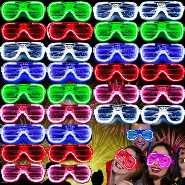 Max Fun Led Light Up Glasses Toys 30 Plastic Shutter Shades Glasses Led Flashing Glow in The Dark Sticks Sunglasses Christmas Rave Neon Party Supplies Favor Accessories for Kids Adult Birthday Holiday