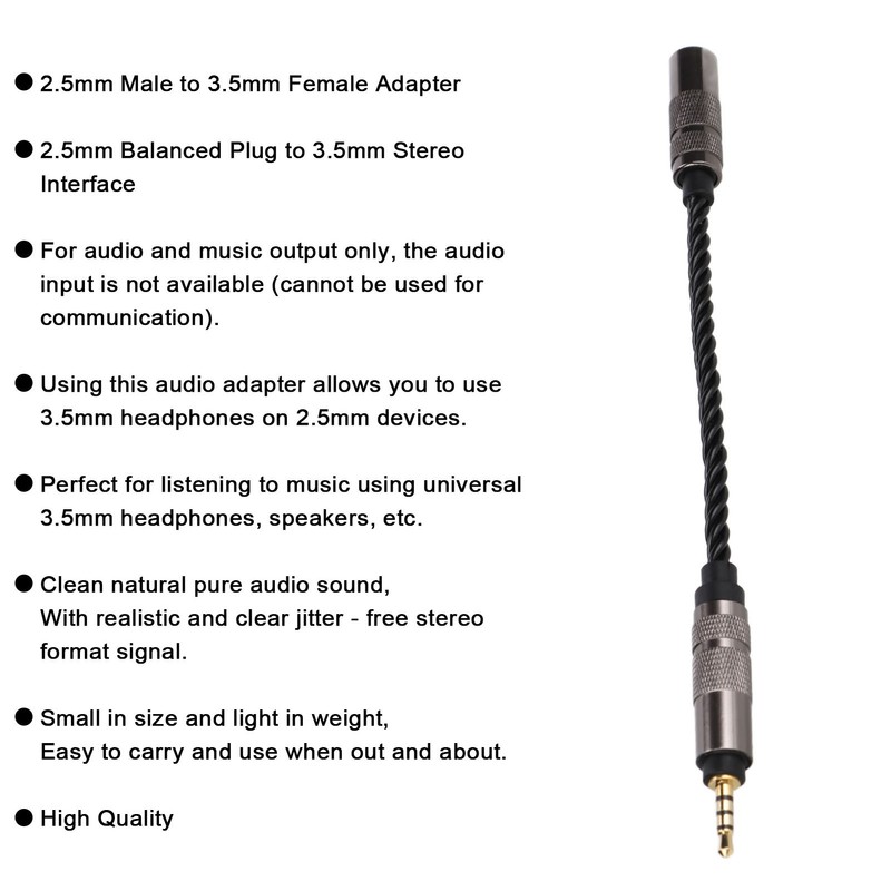 2.5mm Male to 3.5mm Female Stereo Audio Jack Adapter Headset