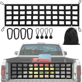 Tailgate Net - 60 x 18 Full Size Polyester Net with 4 Carabiners, Easy to Install, Compatible with Chevy, Ford, Toyota, Ram