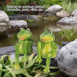 Zerodis Frog Garden Statue, 2 Pieces Green Frog Seat Statue, Mini Resin Sculpture Accessories Figure for Garden Yard Indoor Outdoor Decoration, 7.5 cm